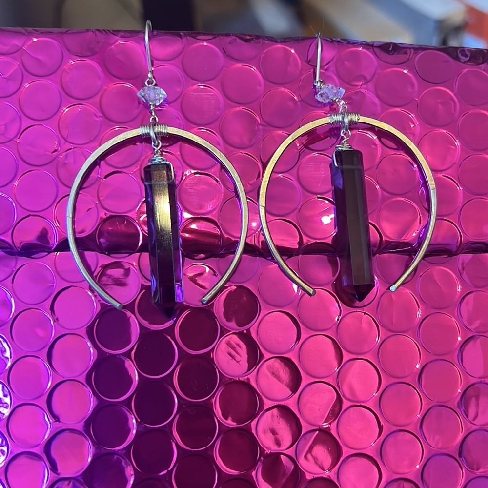 Moon Smokey quartz herkimer diamond moon earrings - Picture 6 of 6